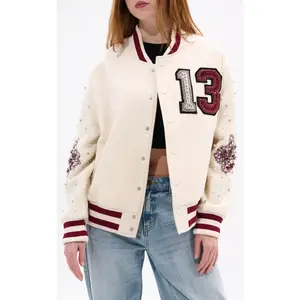 THIRTEEN-CREAM RHINESTONE VARSITY JACKET