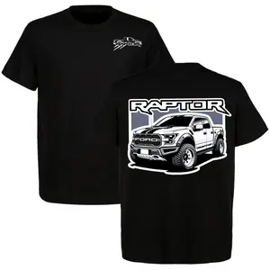 WHITE FORD RAPTOR TRUCK 2-Sided T-Shirt Men's Cotton Short Sleeve Car Graphic Tee Casual Menswear Ford Lover