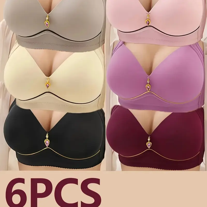 Women's Contrast Binding Push Up Casual Fit Bra Pack, Soft Comfortable Breathable Seamless Medium Wireless, Women's Lingerie Underwear for All Seasons