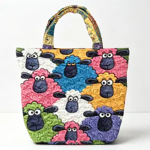 Vintage Patchwork Quilted Sheep Party Gift Tote Bag - Large-Capacity, Lightweight Shoulder Handbag for Daily Commute, Grocery Shopping