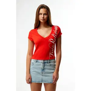 True Religion Women's Ribbed Cap Sleeve V-Neck T-Shirt