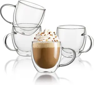 2024 Sweese Clear Coffee Mugs - 8 oz Double Wall Glass Coffee Mugs Set of 4, Perfect for Espresso, Latte, Cappuccino