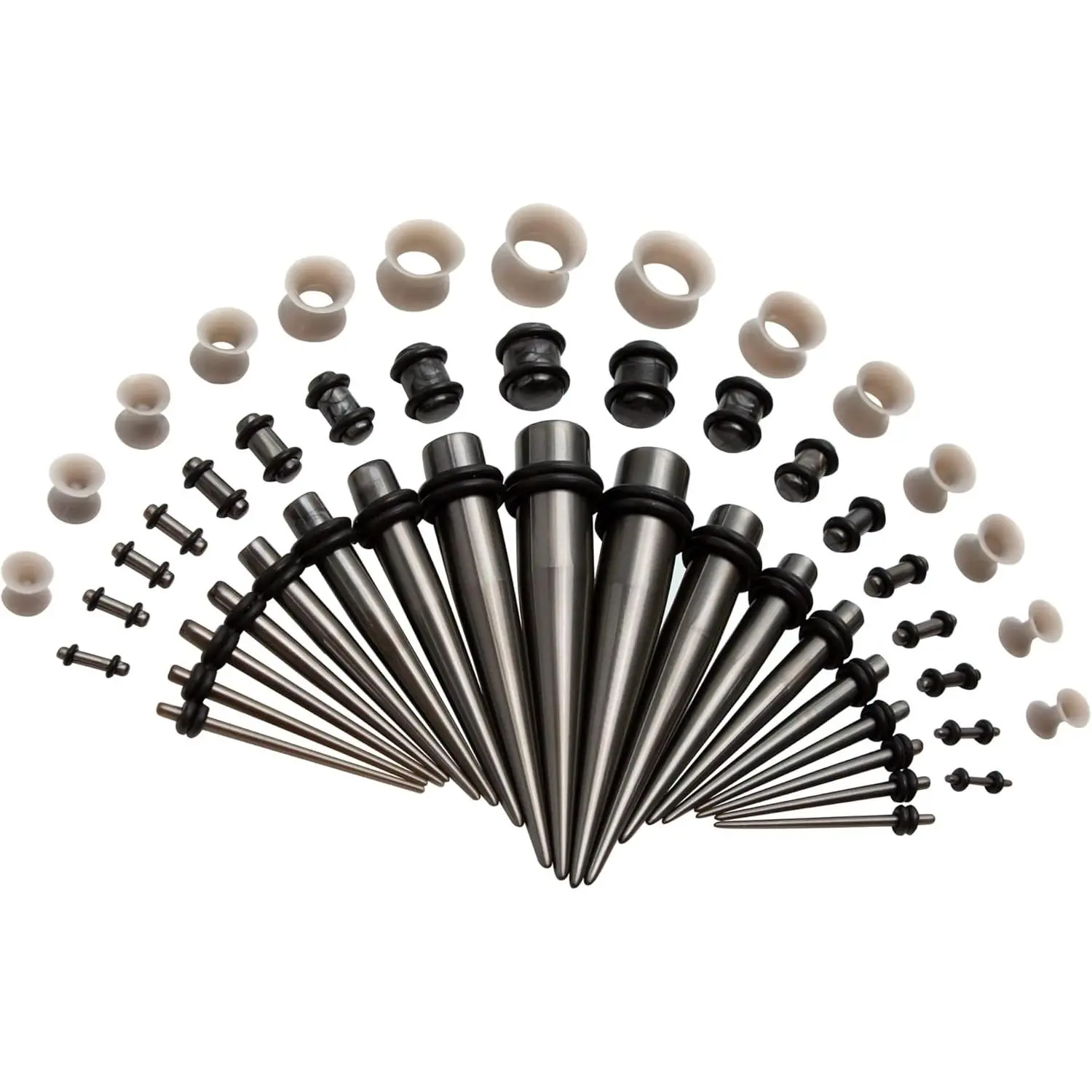 , Silicone Ear Stretching Kit: Lightweight Tapers, Heart Tunnels & Plugs for Starter Expanders |  Jewelry Earring Gauges Gauging Set for Men, Women (Size: 14G-0000G)