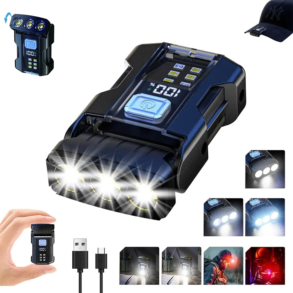 1PC EDC Rechargeable LED Flashlight, Rechargeable Magnetic Flashlight, Flashlight Keychain with COB Side Light & Tail Magnet, 180 Degree Rotatable Head, Battery Display, Clip-On Portable Work Light for Camping, Hiking, Emergency, Rechargeable Lighting