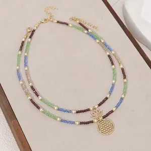 Boho Layered Beaded Choker Necklace Set for Women Colorful Seed Bead Chain with Lotus & Flower of Life Charms Spiritual Yoga Jewelry Gift for Her