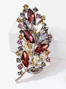 Colorful Large Leaf Rhinestone Brooch, Sparkling Fashion Jewelry, Clothing Accessories, Perfect for Daily Wear & Holiday Gatherings, Women's Stylish Brooch