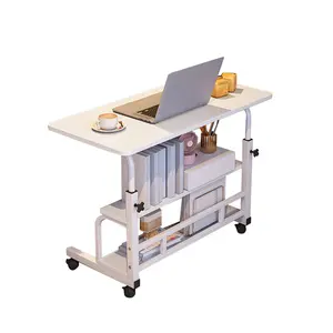80 X 40cm  Adjustable Height Portable Rolling Desk Mobile Standing Desk, Small Computer Table, Mobile Stand Up Table with Wheels & Storage Shelves for Home Office SchoolV