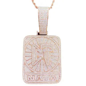 Men's Hip Hop CT NATA Square Pendant Necklace |   Real Copper Plated |   CZ-Encrusted Urban Street Bling |   Trendy Geometric Jewelry for Hip Hop Aficionados & Streetwear Rebels