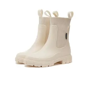 Women's Solid Color Waterproof Rain  Mid-Calf Height Round Toe Non-slip Korean Style Ankle Rain  for Outdoor Wear - Footwear fall    women solid color waterproof rain boot non-slip rain boot