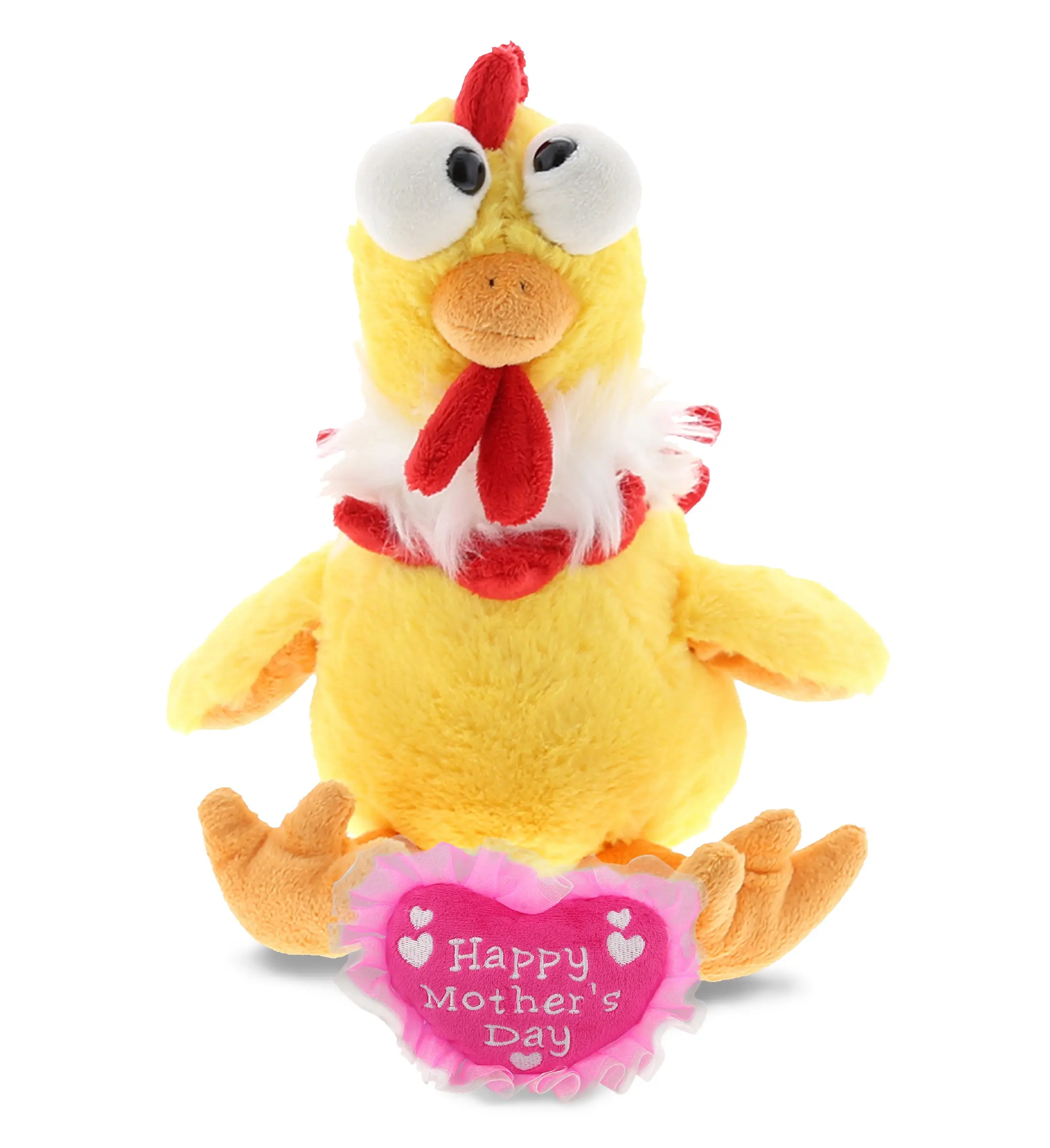 DOLLIBU Polyester Fabric Embroidered Heart Plush Stuffed Rooster Toy - 10.5x6x9.5 In Super Soft Yellow Farm Animals Toy, Unisex Kids' Animals & Nature Gift (Ideal for Mother's Day), Farm Animals Toys