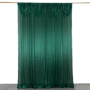 10ftx10ft Hunter Emerald Green Double Drape Pleated Satin Event Curtain Drapes, Glossy Photo Backdrop Event Panel