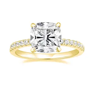 EAMTI 14K Gold Plated Rings 3.5CT Cushion Cut Cubic Zirconia CZ Engagement Wedding Bands for Women Promise Rings for Her