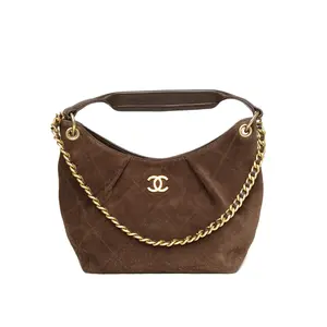 Pre-owned CHANEL leather Tote Bags 【Zanna】26C Hippie Hobo Underarm Bag Small Size Brown Interior Open with Gold Clasp