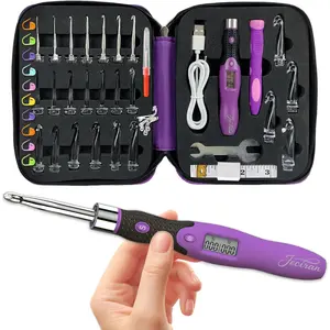 Upgraded Counting Crochet Hook Set - 24-in-1 Interchangeable Hooks Kit - Light Up Digital Stitch & Row Counter - No Need to Move Fingers - Ergonomic for Arthritic Hands - Cool Gift