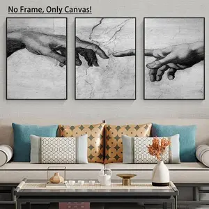 Black & White Hand Of God Creation Frameless Canvas Unframed Art Print, 3 Counts/set Modern Wall Art Painting, Modern Art Design Wall Art Decor for Home Living Room Bedroom Office School