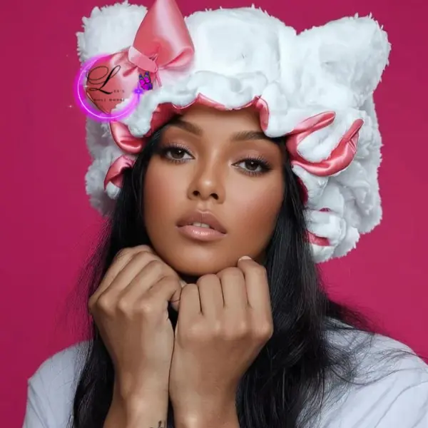 Women's White Plush Teddy Bonnet - Extra Roomy Satin-Lined Sleep Cap with Adjustable Fit for Long Hair, Braids & Locs, Haircare, Luxury