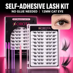 GOROTA Self Adhesive Lash Clusters, No Glue Needed Segment False Eyelashes, C-Curl Cat Eye Wispy Natural Volume DIY Lashes 60/100/120Pcs