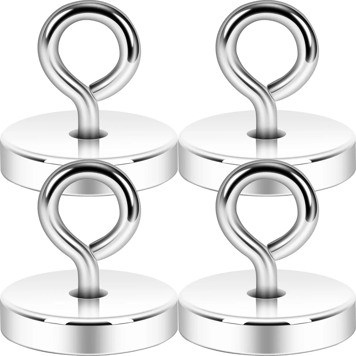 Hooks, 170LBS+ Pull Up Force 1.42 inches in Diameter Rare Earth  with Stainless Steel Eye Bolt for Retrieving in River and  Fishing(Silvery White,Pack of 4