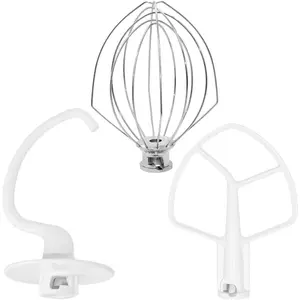 Kitchen Mixer Accessories K45DH Dough Hook & K45B Coated Flat Beater & K45WW Wire Whip 3 count Stand Mixers Replacement Set Compatible With K45 KSM75 KSM90 KSM100 KSM103