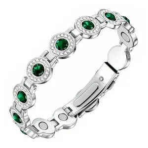 Green Fashion Light Luxury Round Single breasted Magnetic Bracelet | Made of brushed copper material, adjustable wristband, hypoallergenic adjustable bracelet, suitable as his jewelry gift, Mother's Day Christmas gift