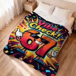 Flannel Blanket Vibe Check 67 Cartoon Design Cooling Blanket Homegoods Soft Cozy Throw For Bed Couch Living Room Bedroom Unisex Kids Teens Adults Home Decor Gift