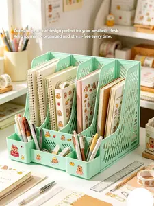 6-Piece Office & Study Set Easter Bunny Style Desktop File Organizer with 4 Compartments, Large Capacity Desk Storage Box, Ideal for Office Workers and Students to Organize Books, Documents and Stationery, Shatter-Resistant Design, Shatterproof