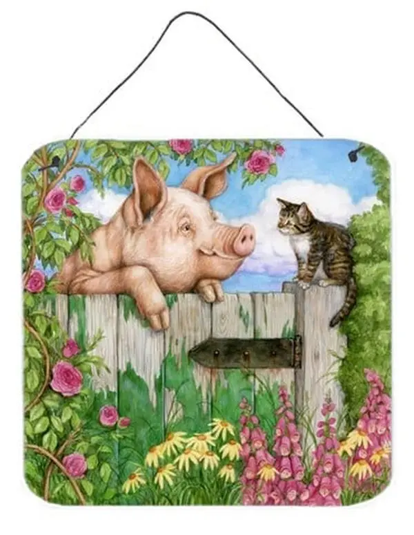 Hangable Aluminium Pig and Cat at the Gate Wall/Door Hanging Prints, Home Decor for Room Decor