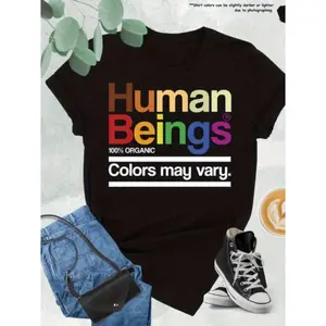 Womens Cotton Graphic Tee Rainbow Letter Print Short Sleeve Crewneck Casual Soft Top For Summer Streetwear Everyday Outfit Pride Inspired Gift