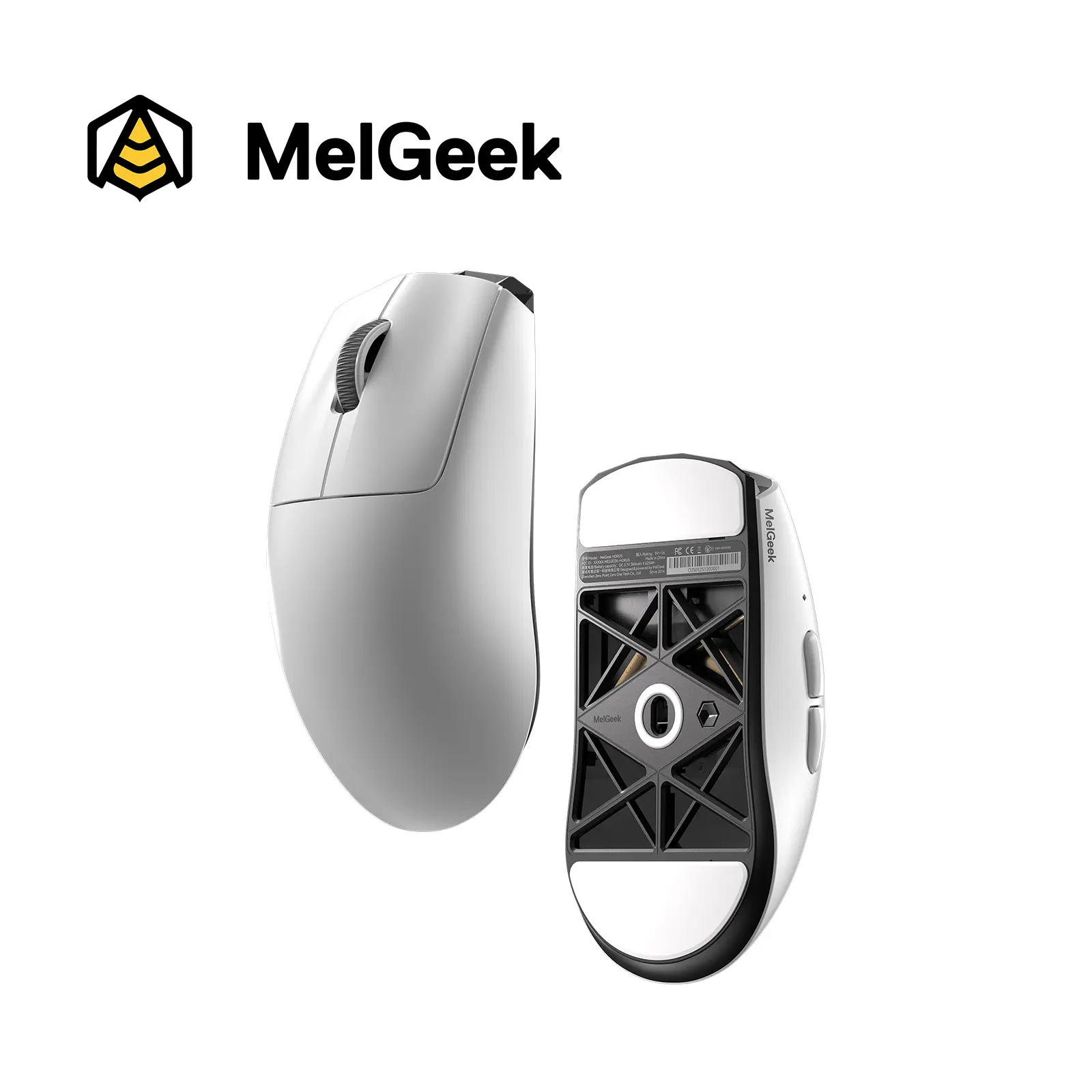 MelGeek Horus Ergonomic Ultralight Wireless Gaming Mouse for Gamers - 49g Lightweight, 8000 Polling Rate, 30000 DPI Sensor, Batteries Built-in (215hr), 2.4G USB-C LED Receiver, White, Customizable PTFE Feet, Balance-Optimized, Precision Control, Dual-Mode