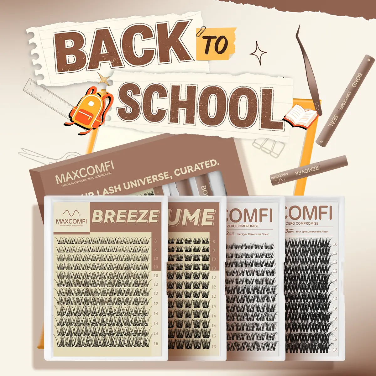 [Ad-Exclusive] Maxcomfi DIY Lash Cluster Kit breeze，iris，lume，astra, Natural Eyelash Extensions,back to school