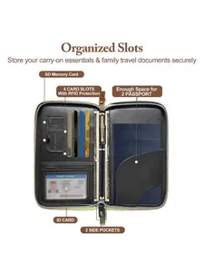 Zippered Leather Passport Wallet, 2 Passport Slots Travel Organizer with ID Window & Side Pockets, Secure Travel Wallet for Men & Women, Vacation & Gift