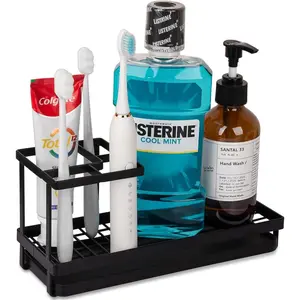 Toothbrush Holders for Bathrooms, Carbon Steel Tooth Brushing Holder Electric Toothbrush and Toothpaste Organizer Bathroom Accessories for Countertop, Shower, Sink - Matte Black