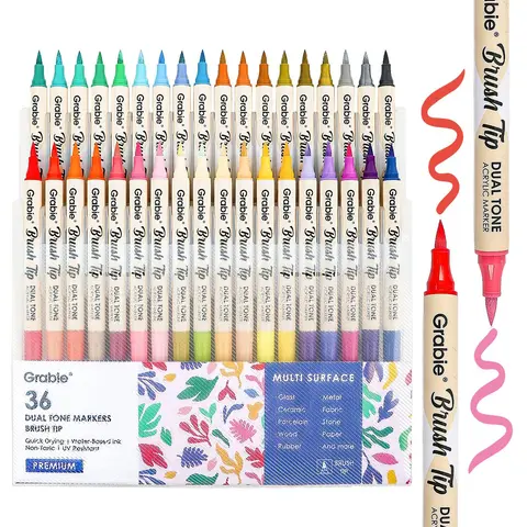 [Flash Sale] Grabie Dual Tip Acrylic Marker Set Of 36, Paint Pens markers artmarkers acrylic paintmarkers brushpen acrylic pens brushmarkers coloring book, artist supplies, artist tools, waterproof ink, Back to School, Class Reward Gift Idea