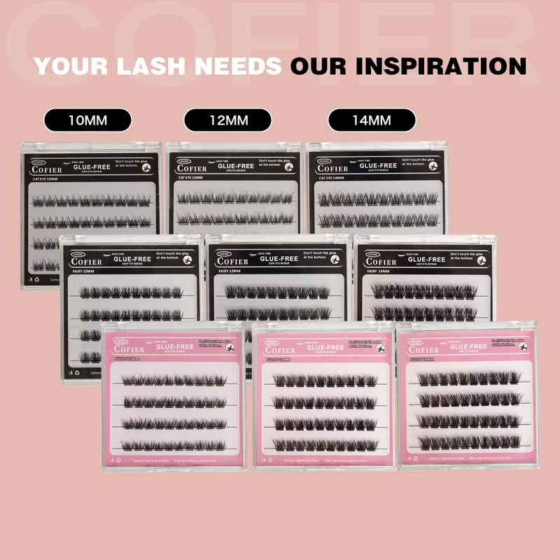Cofier Self-Adhesive Lash Kit – 40 Cluster Lashes in 10/12/14mm, Uniform-Length, No Glue, No Tools, Lightweight & Beginner-Friendly