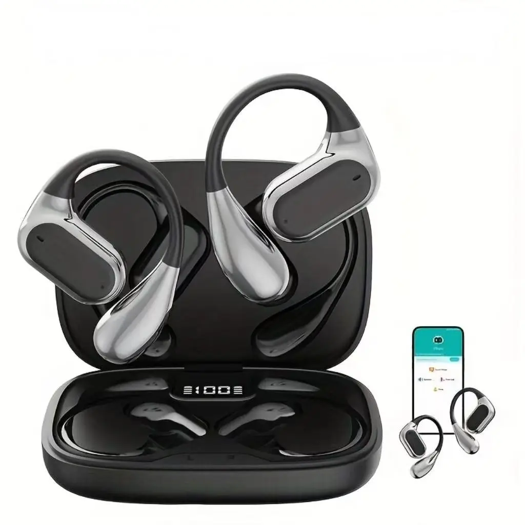 True Wireless Earbuds - In-Ear Portable Bluetooth Wireless Headphones with 80hrs Playback, Power Display, Noise Canceling Mic, Batteries, Rechargeable Design, Bluetooth Link, No Cables for Sports, Running (Black)