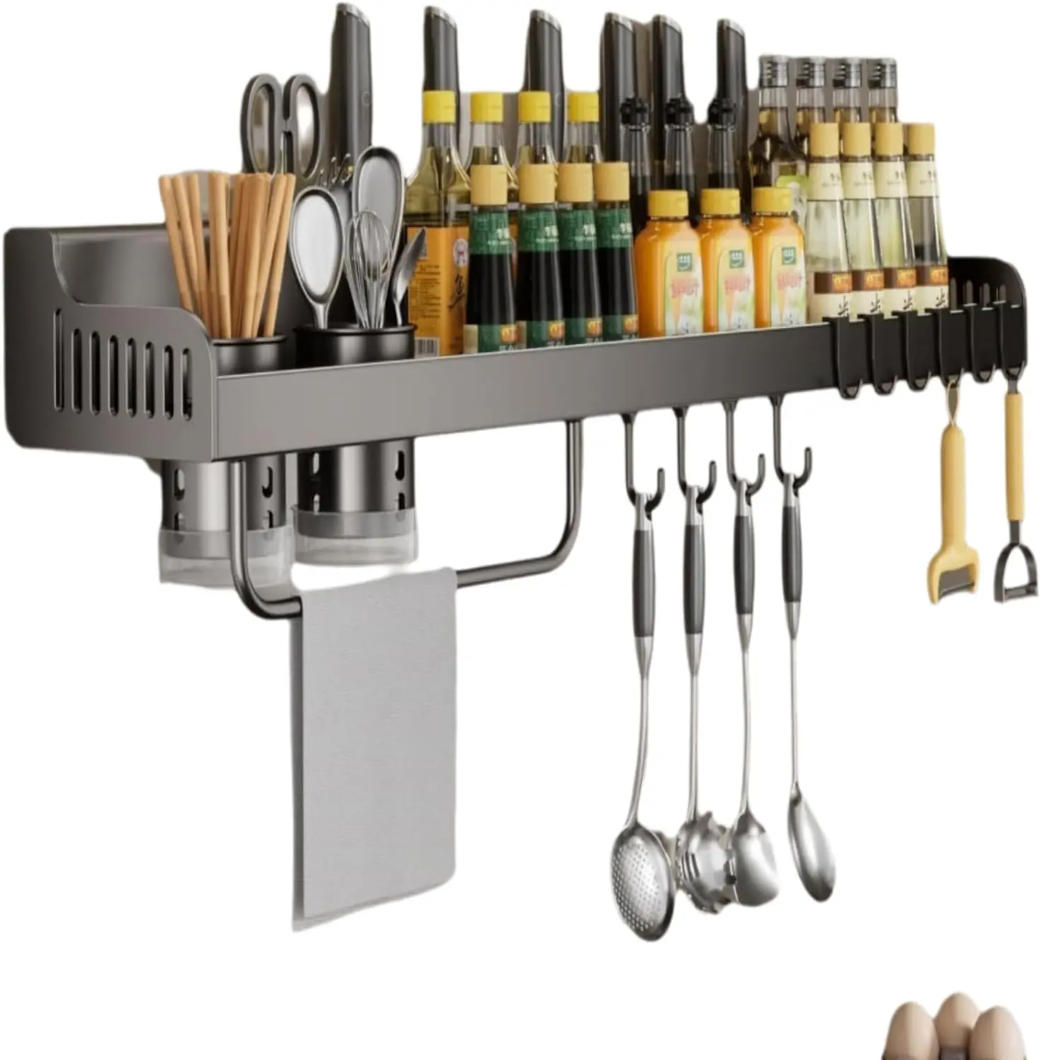 NEW Kitchen Utensil Rack Wall Mounted Spice Rack，Spice Rack with Hooks ...