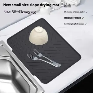 Extra-Large Silicone Dish Drying Mat with Integrated Drainage Lip | Easy-Clean Kitchen Counter Dish Drainer Pad | High-Temperature Resistant Tableware Coaster Faucet Sink N22Drainagepadgray