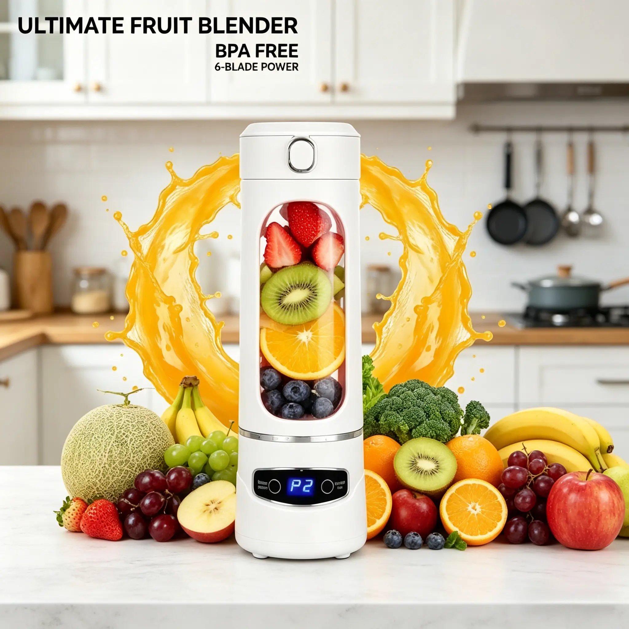 Cordless Portable Blender for Shakes and Smoothies - USB Charging Juicer with Digital Screen, Adjustable Modes, Mini Cup for Gym, Kitchen Fruit & Vegetable Utensil