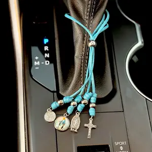 Virgin Mary Blue Cord Car Charm – 4 Medal Pendant