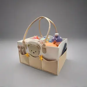 Felt Storage Bag for Baby Travel, Travel Diaper Handbag Tote, Cartoon Design, Holds Diapers, Toys, Bottles, Formula, Napkins, Wet Wipes, Essential Outdoor Organizer