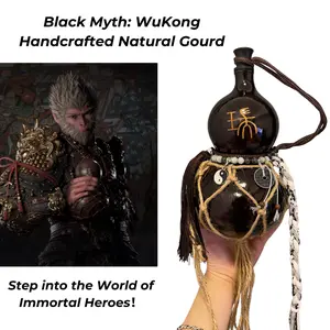 Black Myth Wukong Natural Gourd Water Bottle - Handcrafted Decorative Bottle with Coin Lanyard & Woven Net Bag, Leak-Proof Vintage Design, Perfect Gift for Him | Ships in 24 Hours