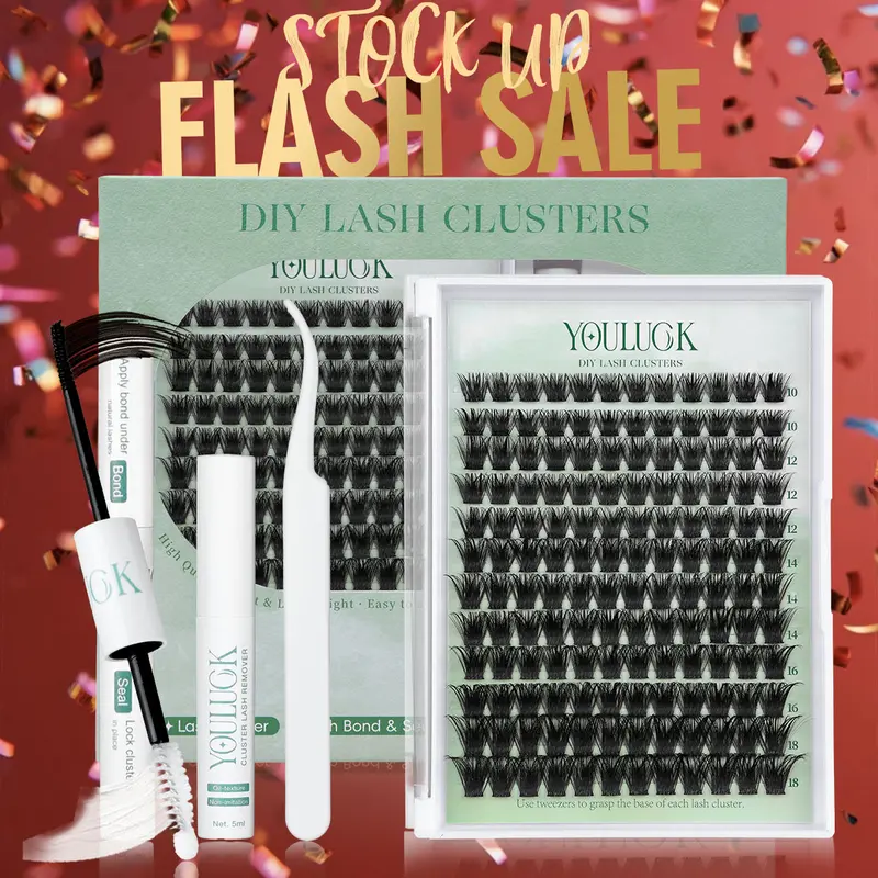 YOULUCK DIY Lash Clusters Kit - Soft Fluffy Long-Lasting Lashes with Glue Remover & Tweezer for Beginners Easy At-Home Application - Eyelash Set