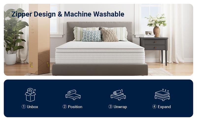 Hybrid Mattress Fiberglass-Free Full/Queen/King  -6/8/10/12/14 Inch-Perfect Balance of Softness & Firmness: High-Quality Mattress for All Sleepers & Body Alignment-Motion Isolation Mattress