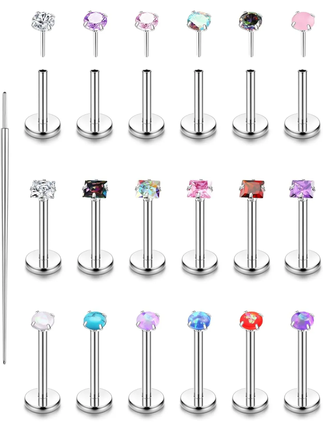 18Pcs 16G/18G/20G Steel Tragus Piercing Jewellery Threadless Push in Nose Studs Labret Stud Lip Piercing Lip Bar Tragus Earrings Medusa Piercing Nostril Septum Jewelry Helix Piercing Jewellery Nose Rings Set Nose Piercings Kit Body Jewelry Set