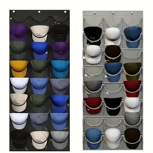 24-Pockets Hanging Door Hat Storage Organizer Holder, Baseball Cap Hanging Bag, Non-Woven Breathable Mesh Window with Hooks, Household Socks Bra Storage Rack