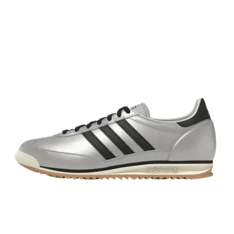 Women’s Adidas SL 72 OG Vintage Silver Metallic-Black Gum Casual Sneaker Trainer - Stylish, Striped, Lifestyle, Fashionable Versatile, Daily Wear Athletic Footwear
