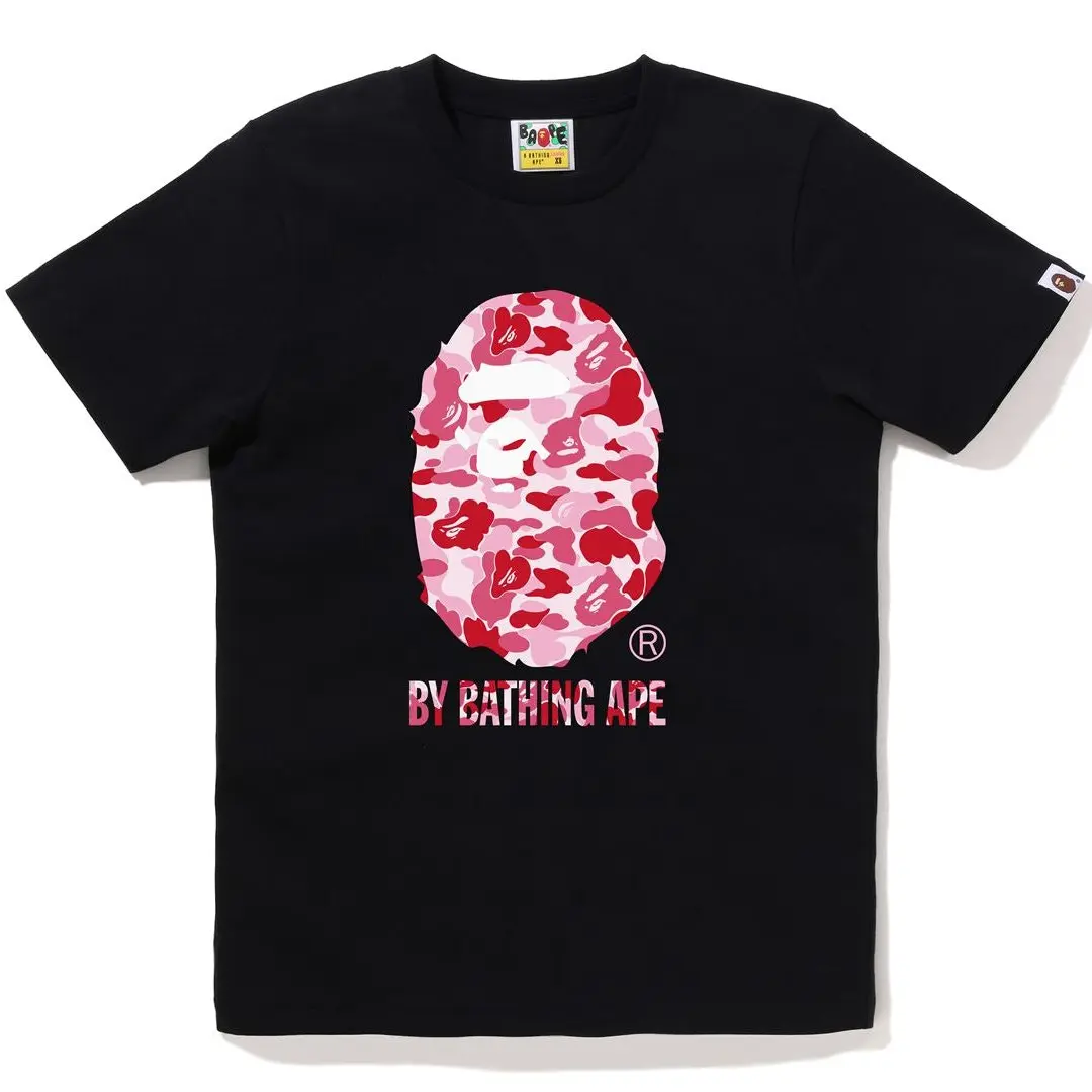A BATHING APE Pink Camo Ape Head Tee / A Bathing Ape "By Bathing Ape" Black Graphic Top / Unisex Summer Fit