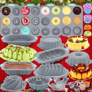 70/45/25 Pieces, Silicone Bakeware Set, Non-Stick Kitchen Oven Baking Pans, Chiffon Cake Pan, Donut Pan, Charlotte Cake Pan, Square Cake Pan and Loaf Panilicone, Perfect for Banana Bread, Sandwich, Pound Cake and Meatloaf, Christmas gifts