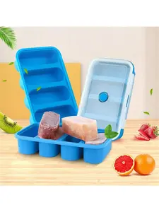【Christmas Gift】Silicone Freezer Tray Soup 4 Cubes Food Freezing Container Molds With Lid Frozen Packaging Box Storage Kitchen