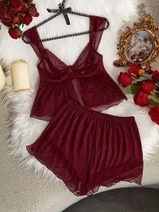 Women's Mesh Underwire Thin Cup Sexy Lingerie Set Valentine's